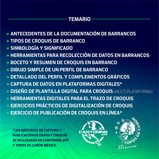 Taller en línea DOCUMENTACIÓN Y TRAZO  DE CROQUIS DE BARRANCOS / Canyons.mx