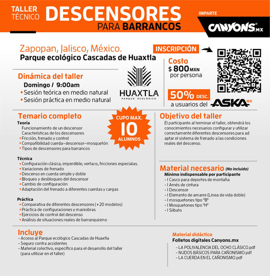 Taller DESCENSORES PARA BARRANCOS / Canyons.mx