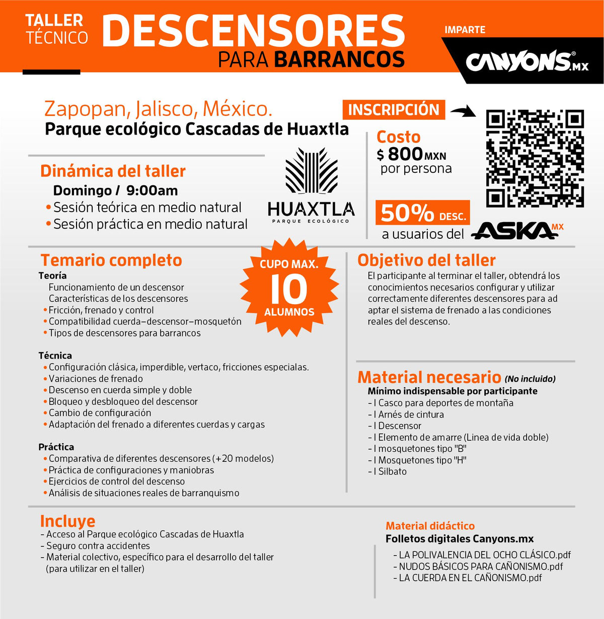 Taller DESCENSORES PARA BARRANCOS / Canyons.mx
