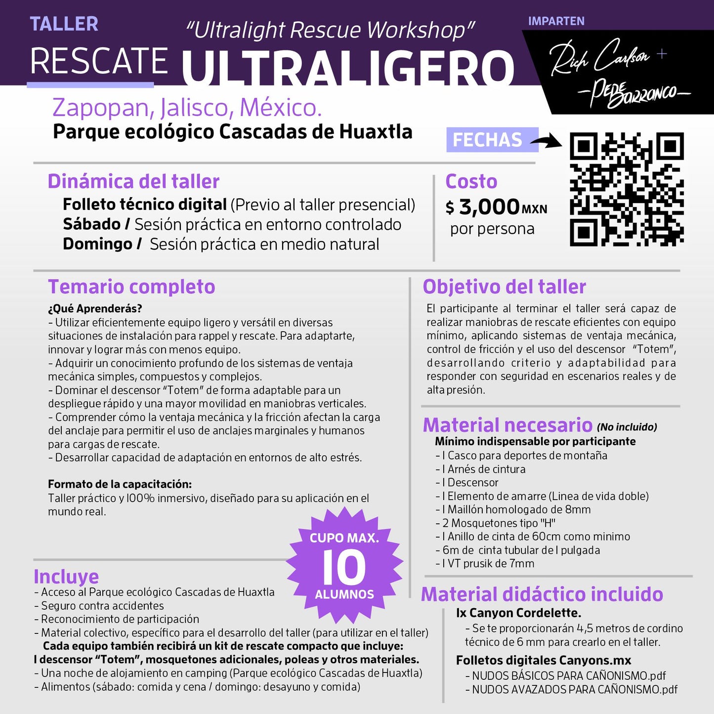 Taller RESCATE ULTRALIGERO / Rich Carlson + Canyons.mx